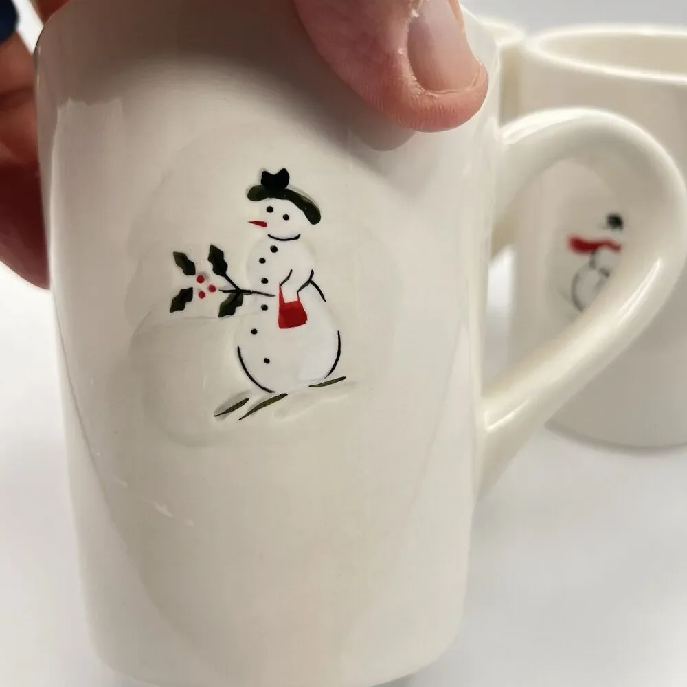 Coffee Mugs Christmas Winter Williams Sonoma Snowman Hot Cocoa Mugs Set of 3